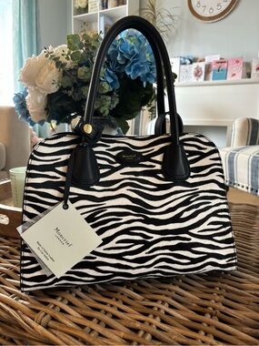 Moncrief ‘Bernie’ genuine leather Zebra-Print Satchel Handbag — Black & White